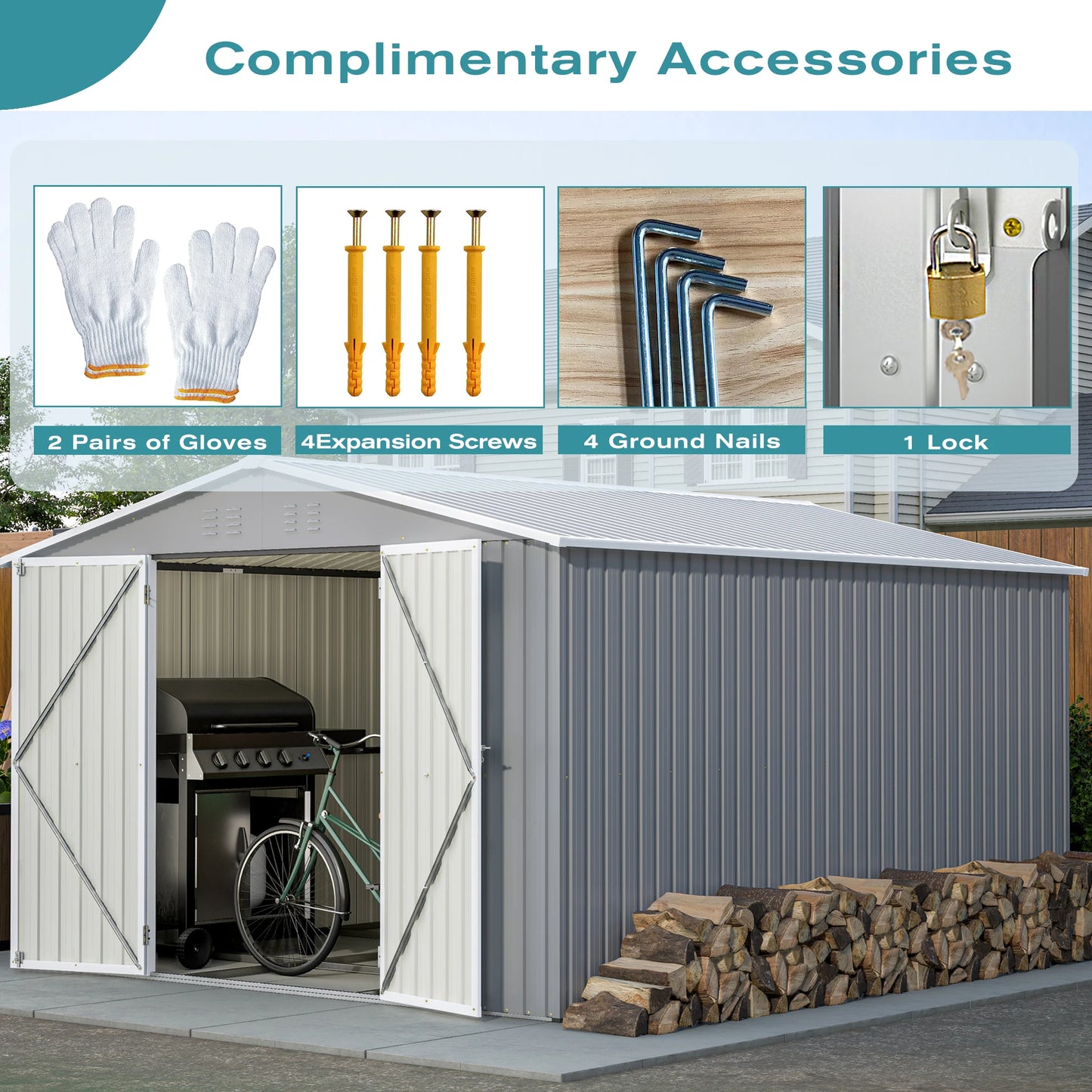 LZBEITEM 10 X 12 FT Large Metal Utility Tool Sheds with Floor Frame, Steel Garden Shed for Backyard Garden Patio Lawn