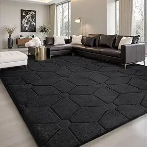 Area Rugs 9x12 Living Room, Soft Large Area Rug Fluffy Grey Rugs for Bedroom,Machine Washable Area Rug Non Slip Carpet Rug for