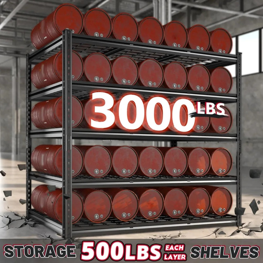 55" W Garage Shelving 3000LBS, 5-Tier Adjustable Metal Shelves for Basement, Warehouse & Workshop