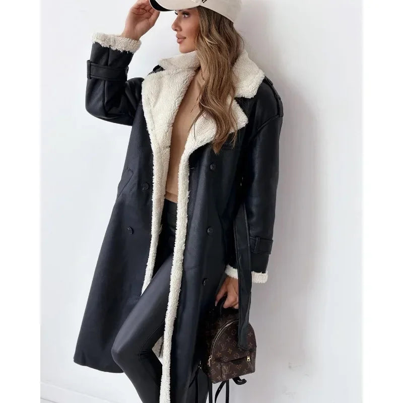 Women Coat Fashion Autumn Winter Clothes Faux Fur Thick Warm Jacket Ladies Long Sleeved Lapel Collar Elegant Soft Coat Outwear