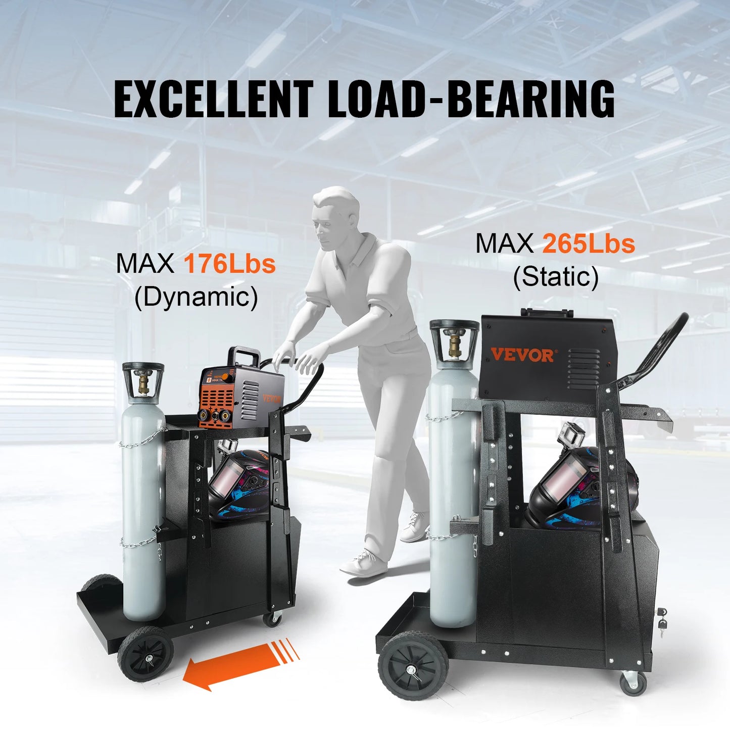 SucceBuy Welding Cart 2-Tier Heavy Duty Welder Cart with 360° Swivel Wheels Tank Storage Cabinet for ARC Plasma Cutter Machine