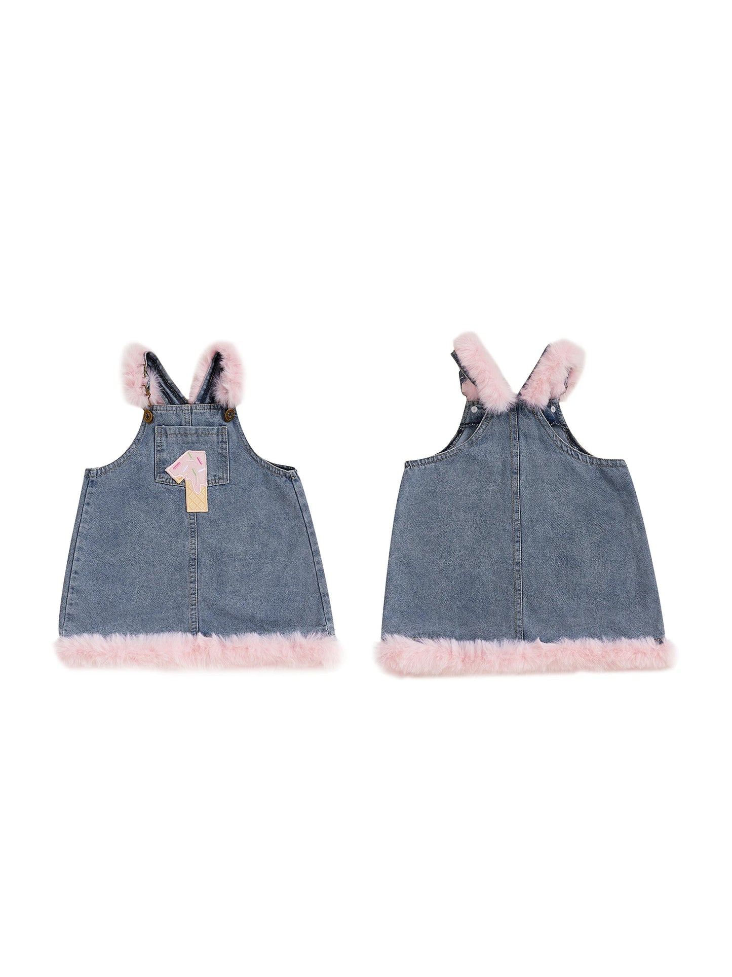Toddler Boy Blue Denim Overall Jumpsuit with Bear Embroidery and Fleece Lining for Winter Autumn Spring Wear