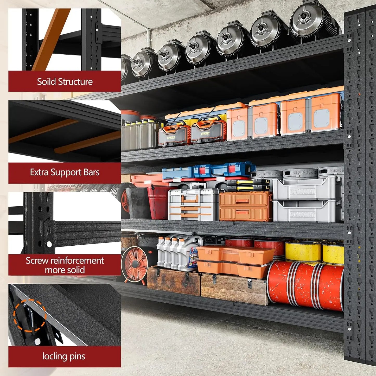 5000LBS Storage Shelves,71" W Garage Shelving Heavy Duty Metal Adjustable Garage Shelves, Shelving Units Industrial Shelving