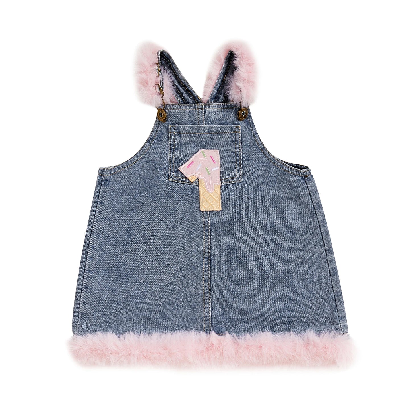 Toddler Boy Blue Denim Overall Jumpsuit with Bear Embroidery and Fleece Lining for Winter Autumn Spring Wear