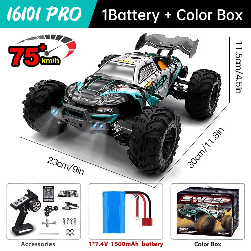 WLtoys 16101 Pro 1:16 75KM/H 4WD RC Car With LED Light 2.4G Remote Control Cars High Speed Drift Monster Truck for Children Gift