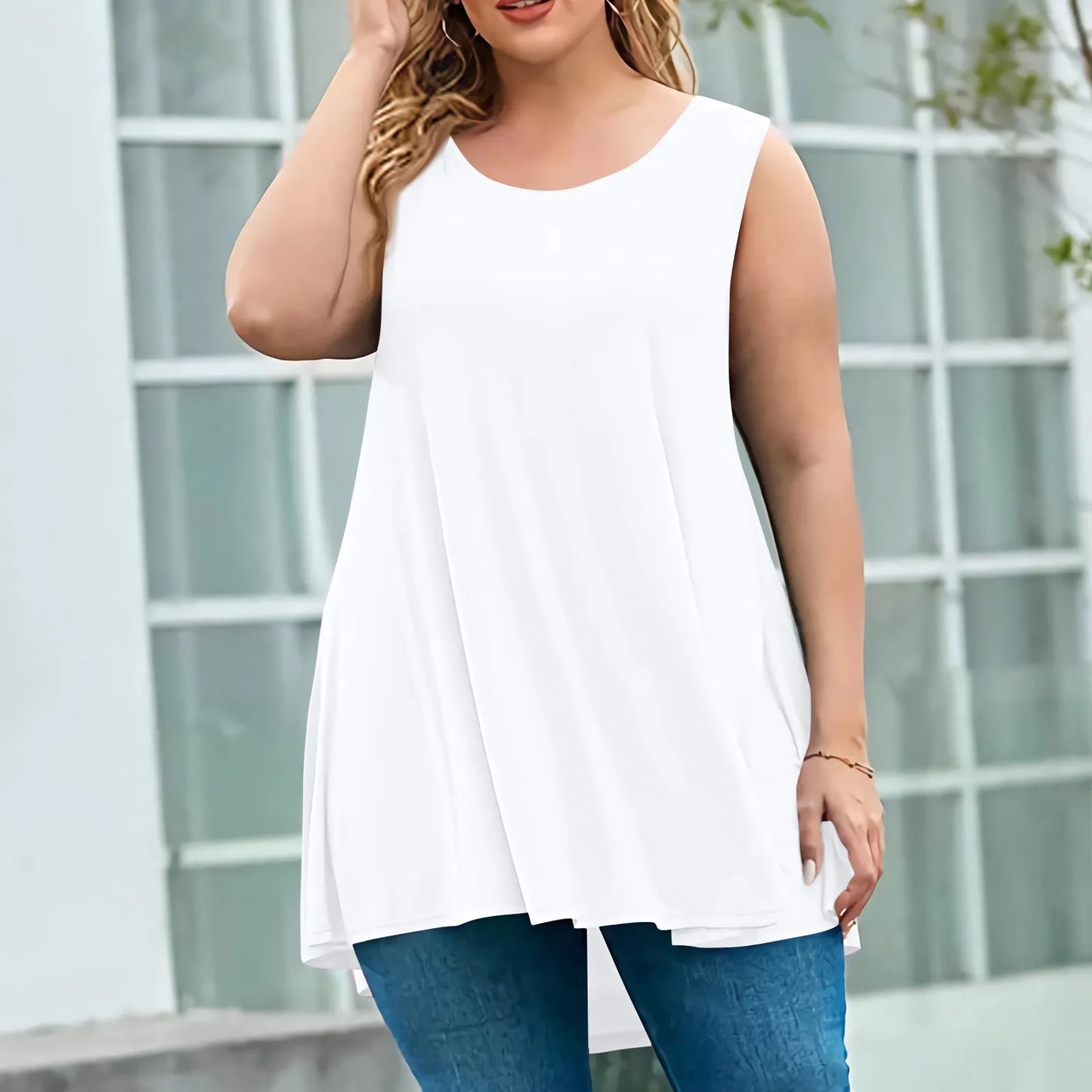 Plus Size Tanks & Camis women's fashion summer round neck sleeveless casual solid color loose pullover top plus size vest tops
