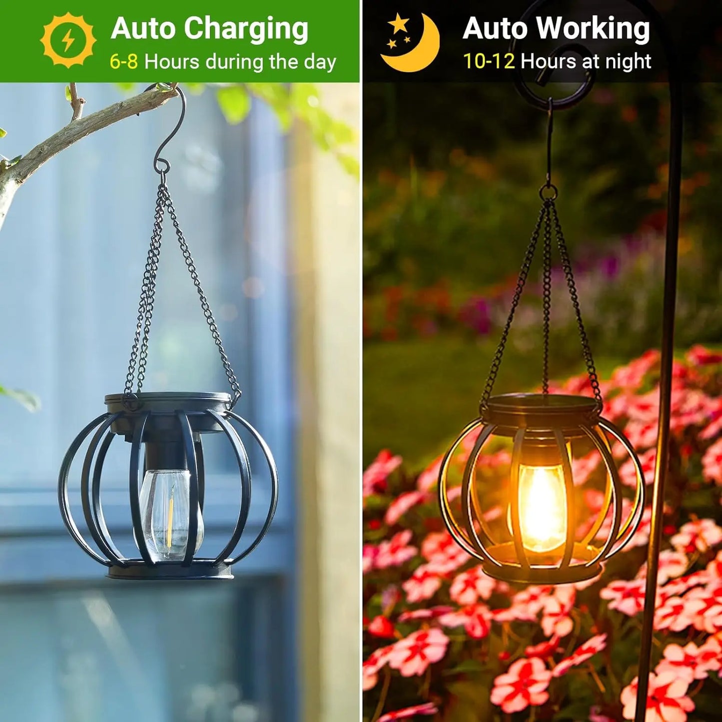 2 Pack Brighter Orbicular Hanging Solar Lights Outdoor, Auto On/Off Outdoor Solar Lights for Yard Garden Patio Pathway Decor