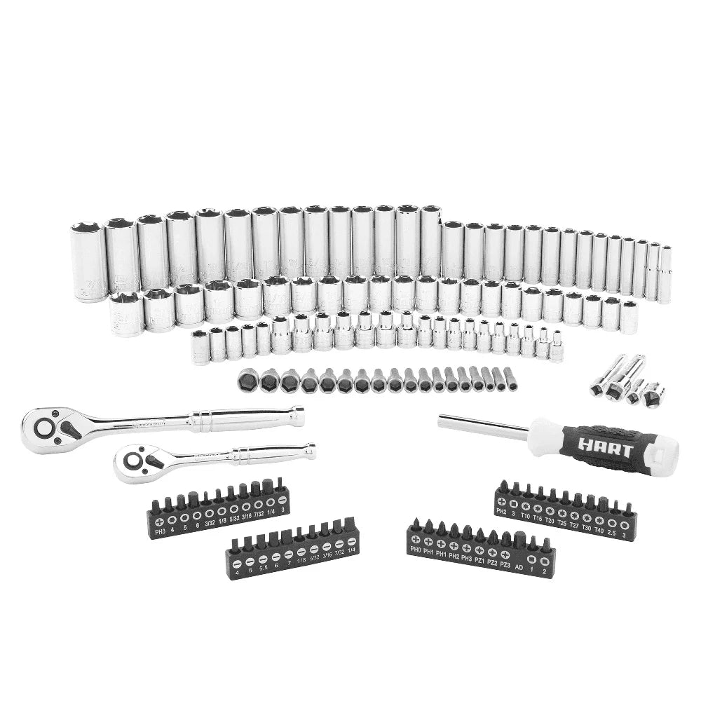 140 Piece Mechanics Tool Set with 90 Tooth Ratchet Chrome Finish SAE Metric Quick Release Organizer Case Heavy Duty Tools