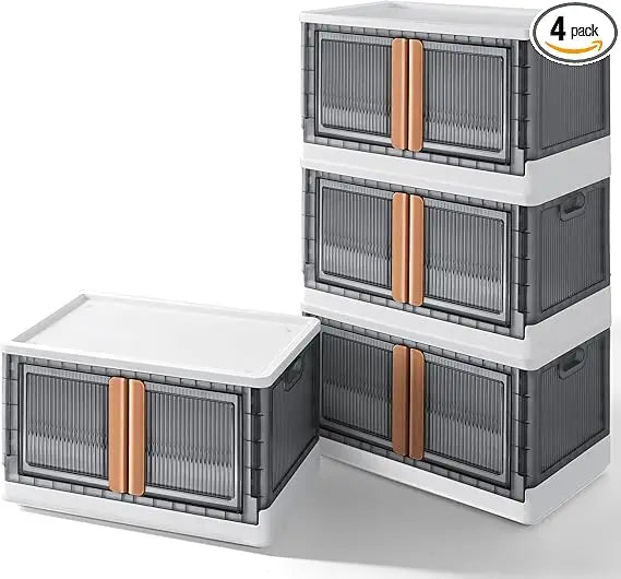 Storage Bins Plastic Collapsible Closet Organizer Bathroom Stackable Storage Box with Lids and Wheels Home Storage (19 Gallon,