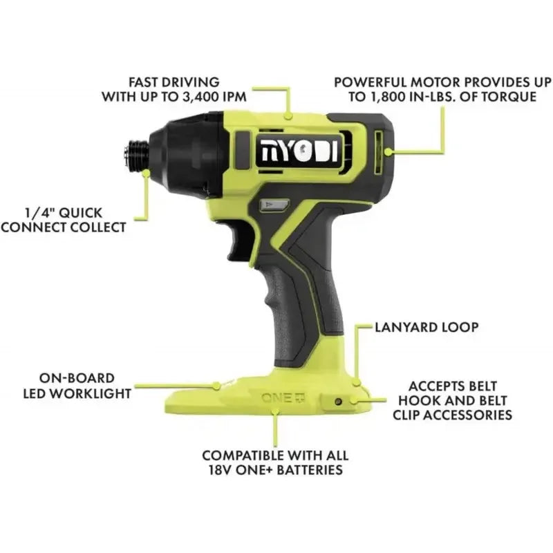 QW6 Power tools Combo Kit Bundle with Buho tool bag.and holster.6 Ryobi..2 batteries.charger.40 piece drill bit set