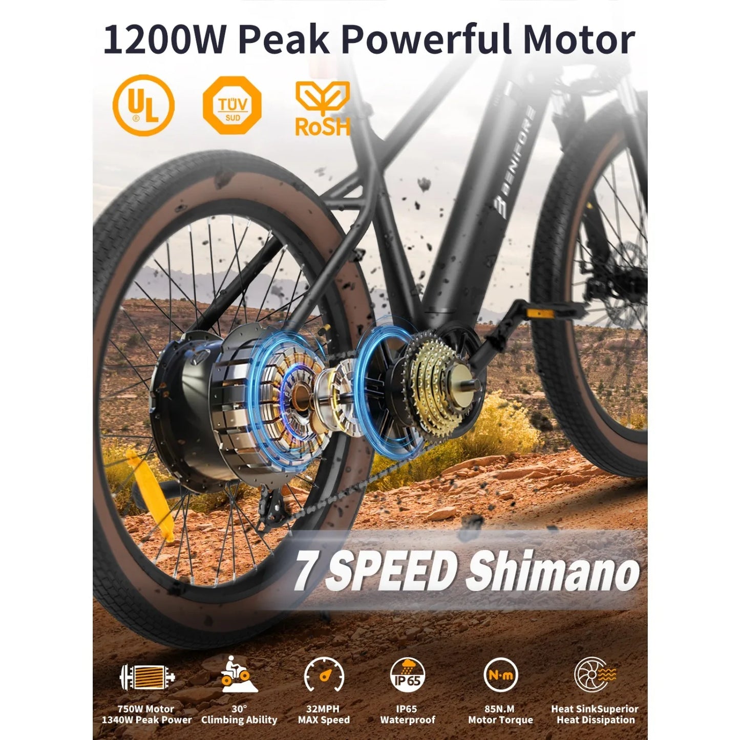 LUCKEEP C26 Aldult EBike 750W Motor 48V15AH Removable Battery City Electric Bikes 26*3.0-inch Off-road Mountain Electric Bicycle