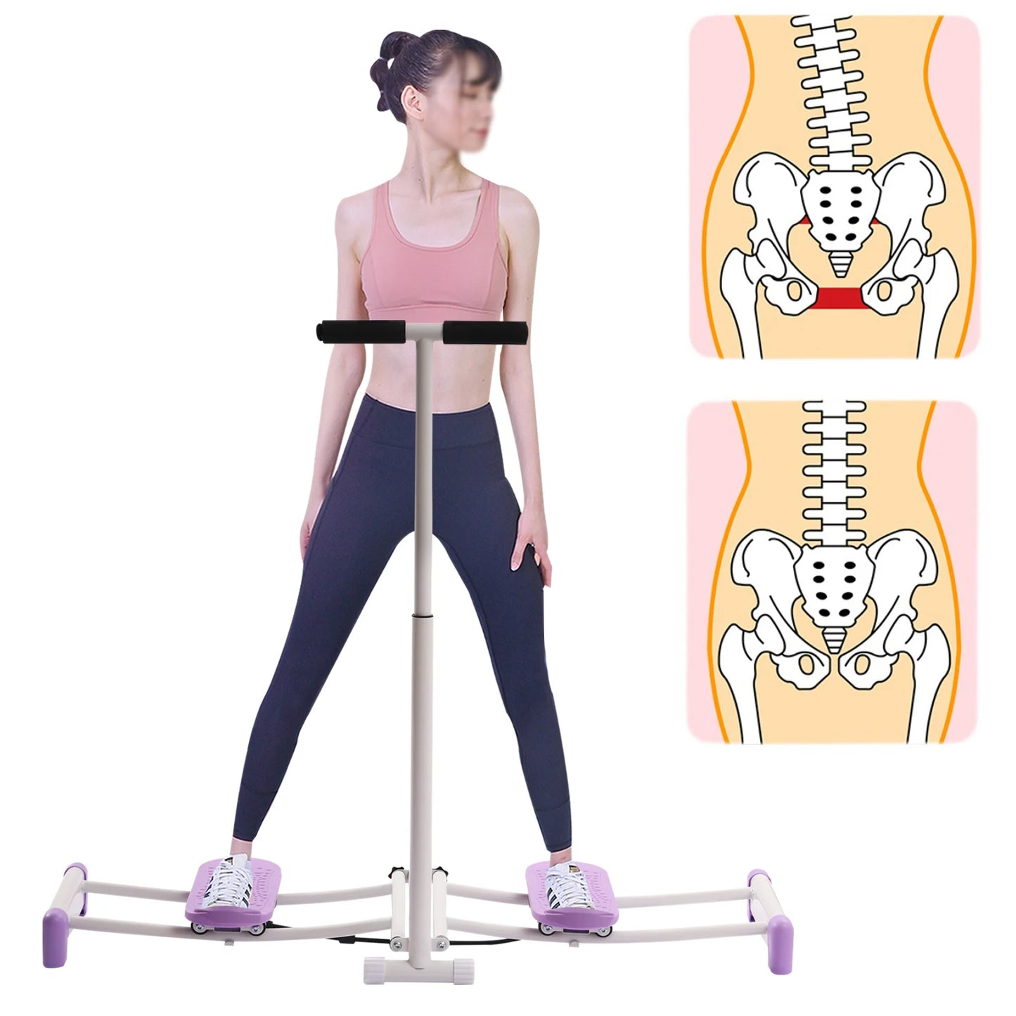 Foldable Pelvic Floor Muscle Fitness Equipment Adjustable Leg Exercise Equipment Ski Thin Legs Hip Exerciser pPink/Purple