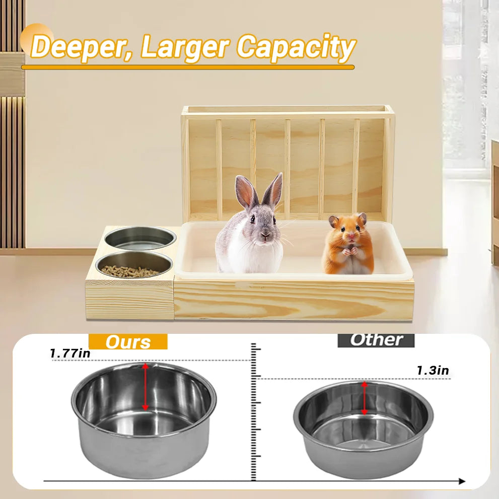 4 In 1 Rabbit Hay Feeder With Litter Box Wooden Feeder Toilet Combo Easy Clean 2 Bowls Included Perfect For Bunny