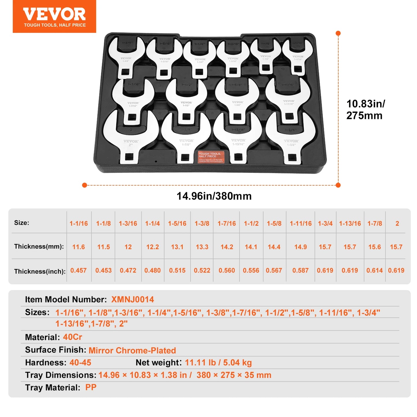 SucceBuy 14/15/20/24PCs Crowfoot Wrench Set 1/2" 3/8" Drive Crows Foot Wrench Set CR-MO Steel Crowfoot Wrench Set