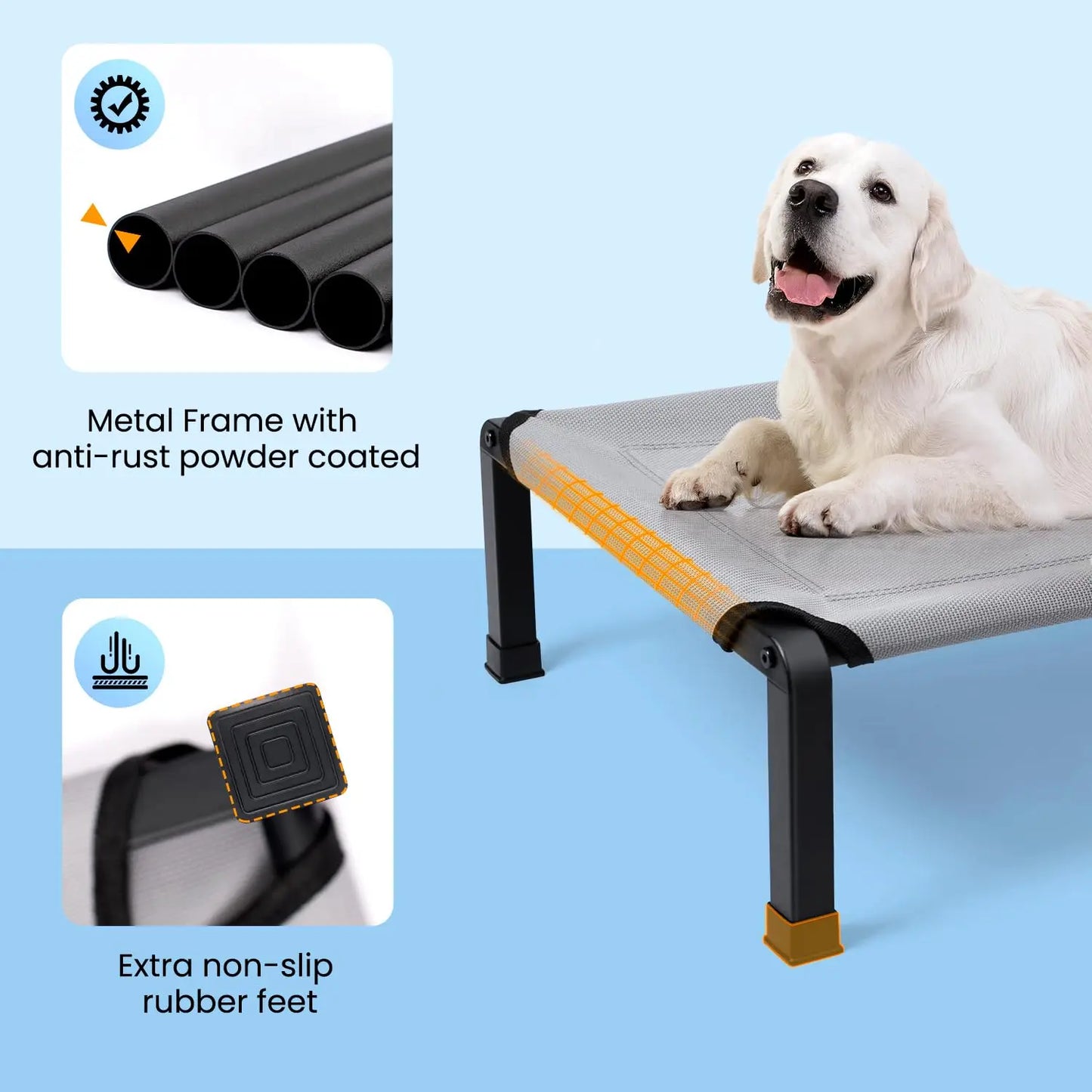 Elevated Dog Bed, Cooling Raised Pet Cot with Chew Proof Mesh Fabric and Steel Frame, Portable Dog Cot for Outdoor Indoor Use