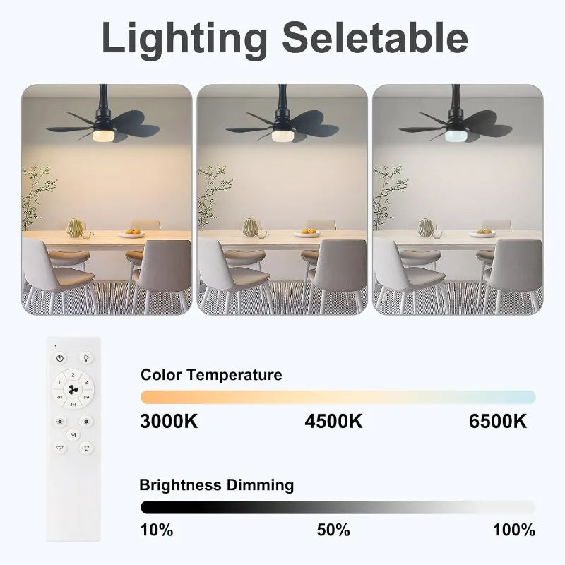Socket Fan Light with Remote Dimmable 20.5 Inch Ceiling Fan and LED Bulb for Garage Kitchen Balcony Living Room and Laundry Room Black