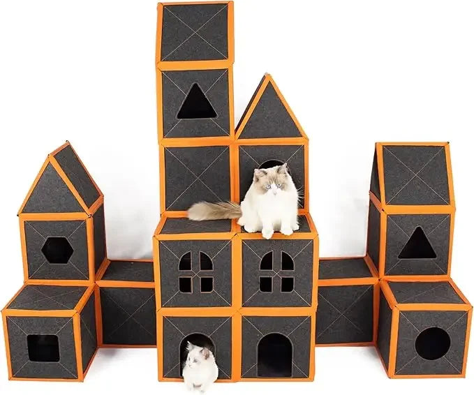 Cat House,Modular Fiber Tiger Tough Multi-Level Cat House Scratcher Playgrounds,DIY Waterproof Pet Hideaway Play House