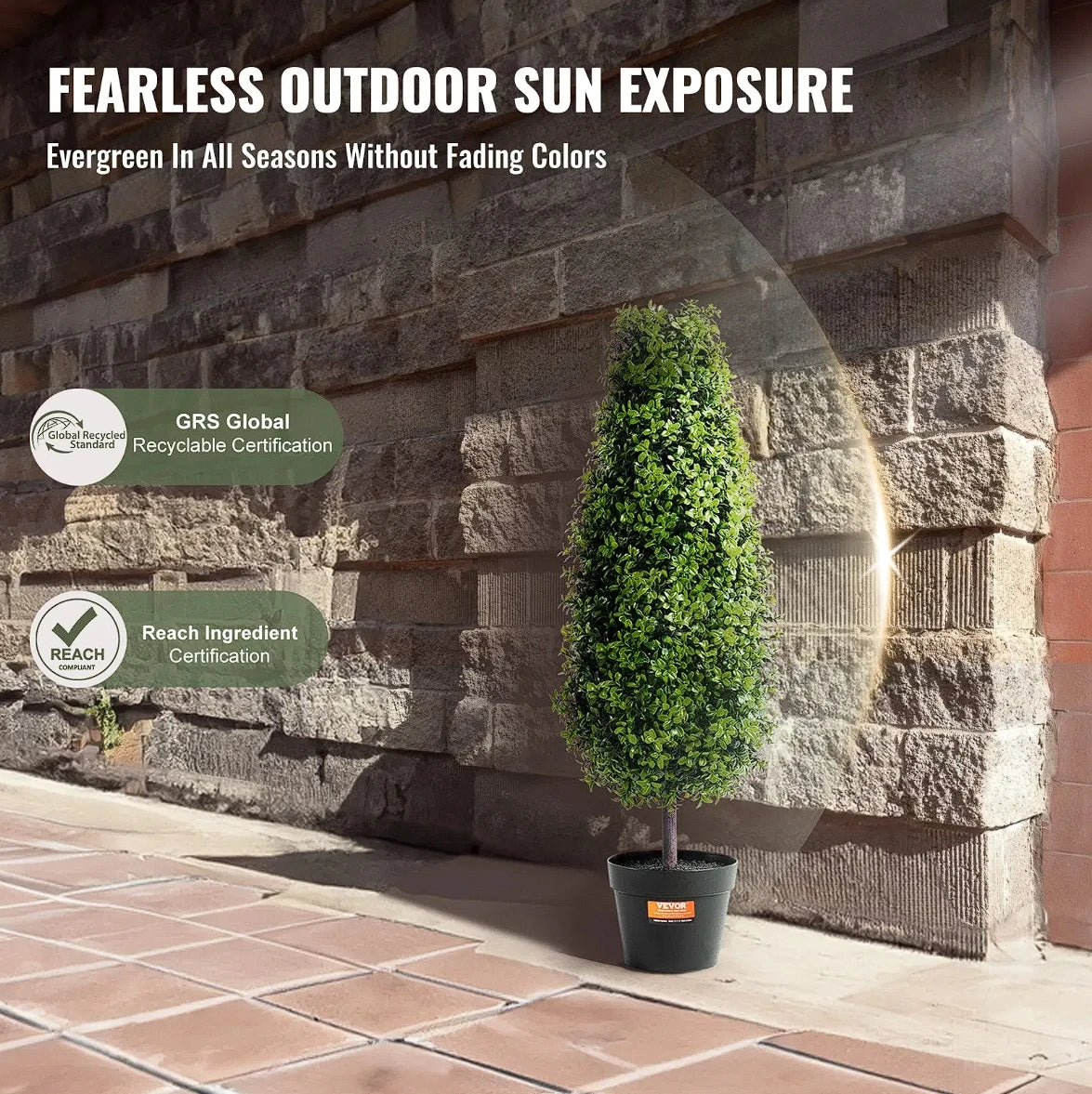 VEVOR 2 Pack 3' Artificial Boxwood Topiary Tree Faux Plant UV Decor In/Outdoor