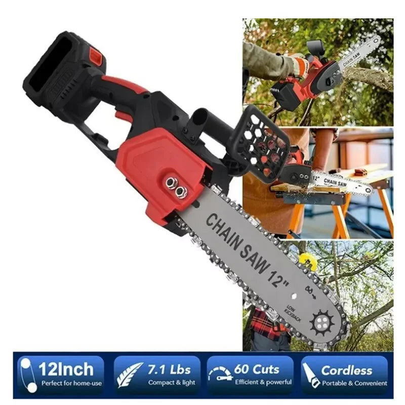 21V 12Inch Cordless Chainsaw High Power Household Brushless Electric Handheld Chainsaw Electric Cutting Tool With Battery Charge