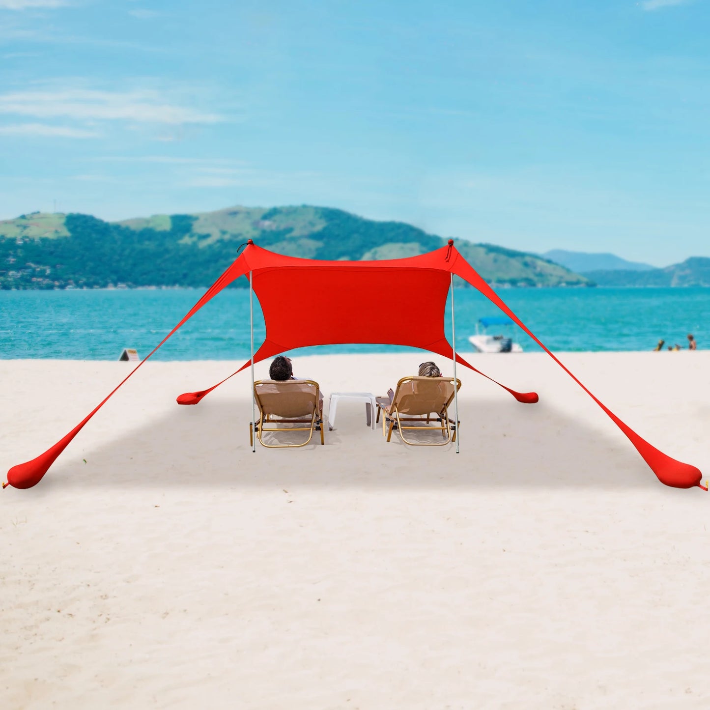 Red 2m * 1.6m Beach Elastic Sunshade Outdoor Tent for Beach Camping For 2-3 People For Beach Camping Fishing Backyard Picnic