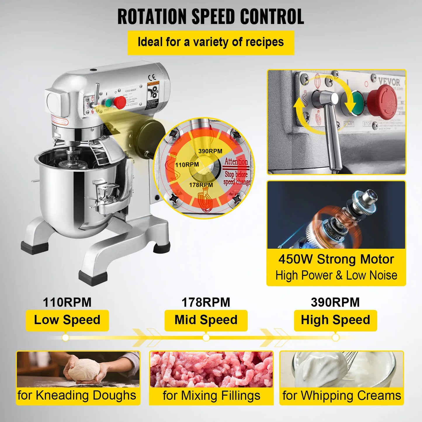 SucceBuy 10 15 20 30L Electric Dough Machine Stainless Steel Commercial Cream Whisk Mixer Processor Kitchen Food Stand Blender