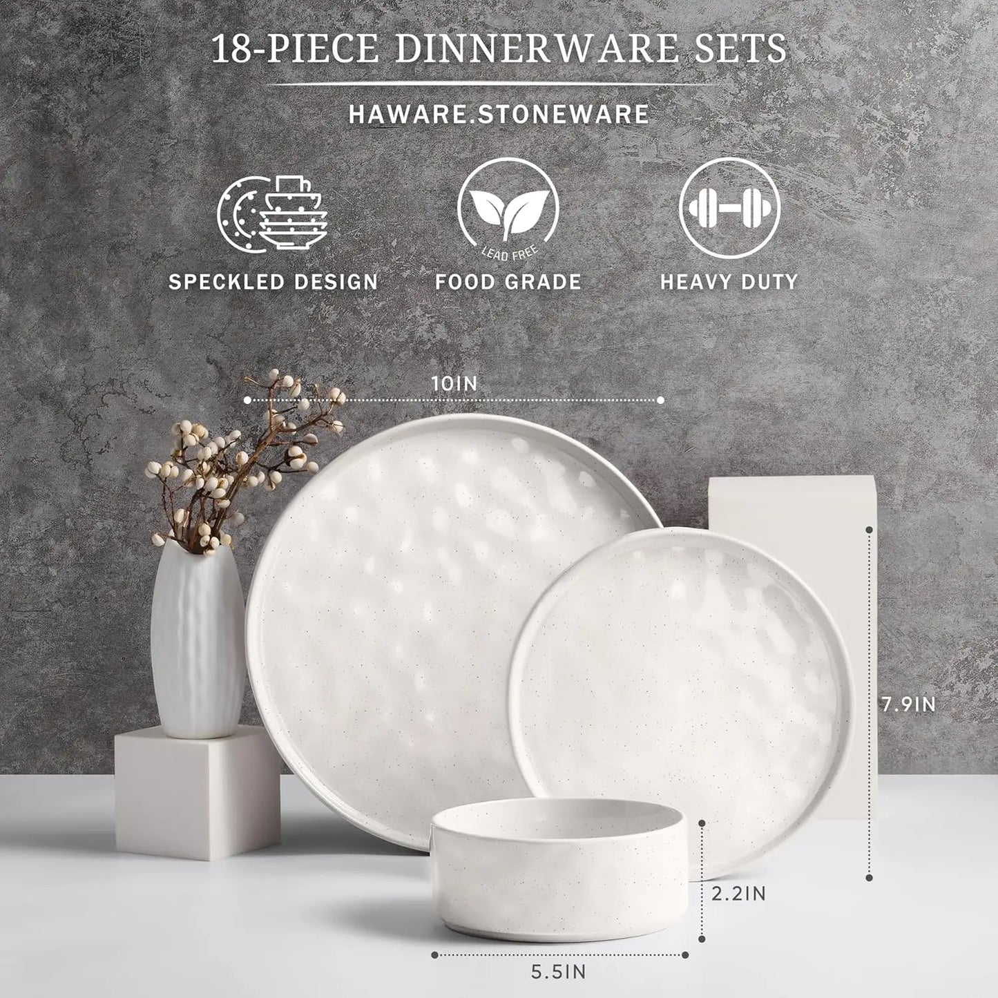 Dinnerware Sets, 18-Piece Plates and Bowls Set, Stoneware Dish Set for 6, Ceramic Dinnerware for Home Restaurant, Chip and Scrat