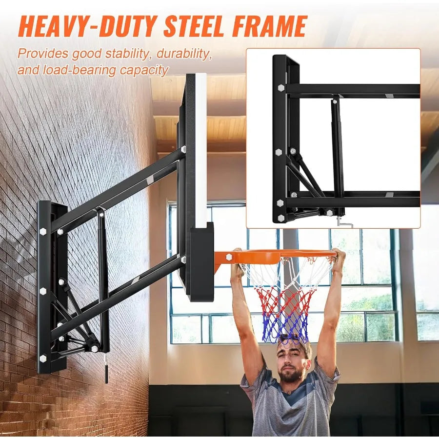 54 Inch Wall Mounted Basketball Backboard AdjustableHeight Backboard and Rim Combo for Outdoor Use Designed to Fit Most Slantin