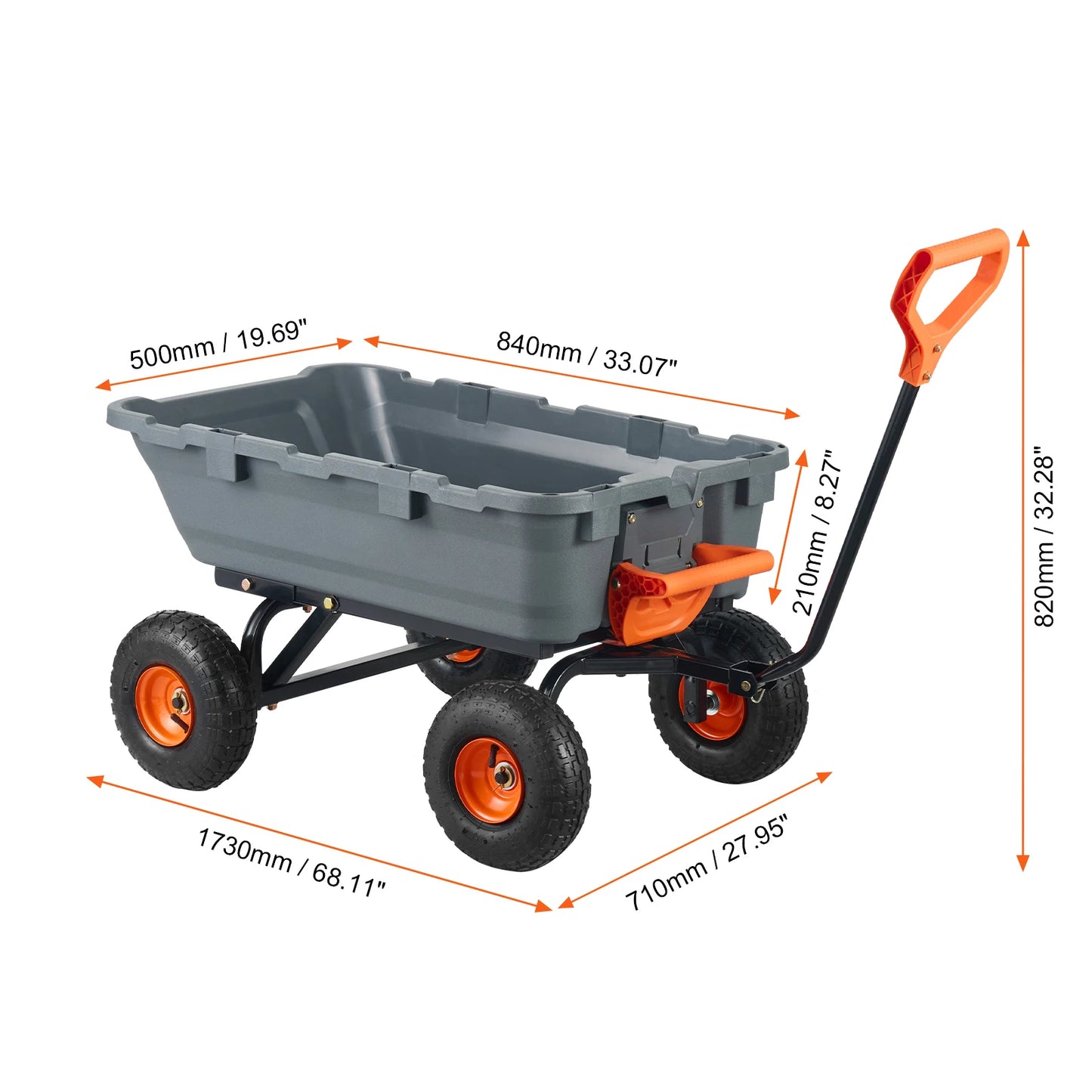 SucceBuy Garden Cart Durable Poly Dump Cart with Simple Assembly Steel Structure Versatile Dump Wagon with Dual-Function Handle