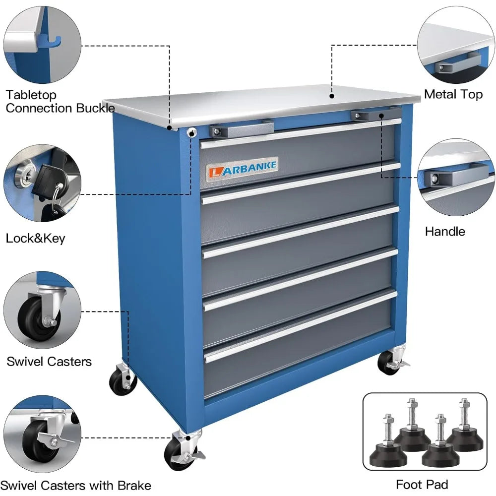 Combination 12-Drawer Tool Chest with Stainless Steel Countertop,7 Drawer 5 Drawer Tool Chest for Connected Use,Locking System