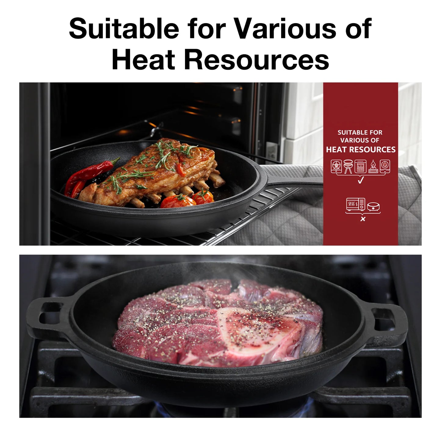 Dutch Oven and Skillet Combo Preseasoned Cast Iron Set 2 in 1