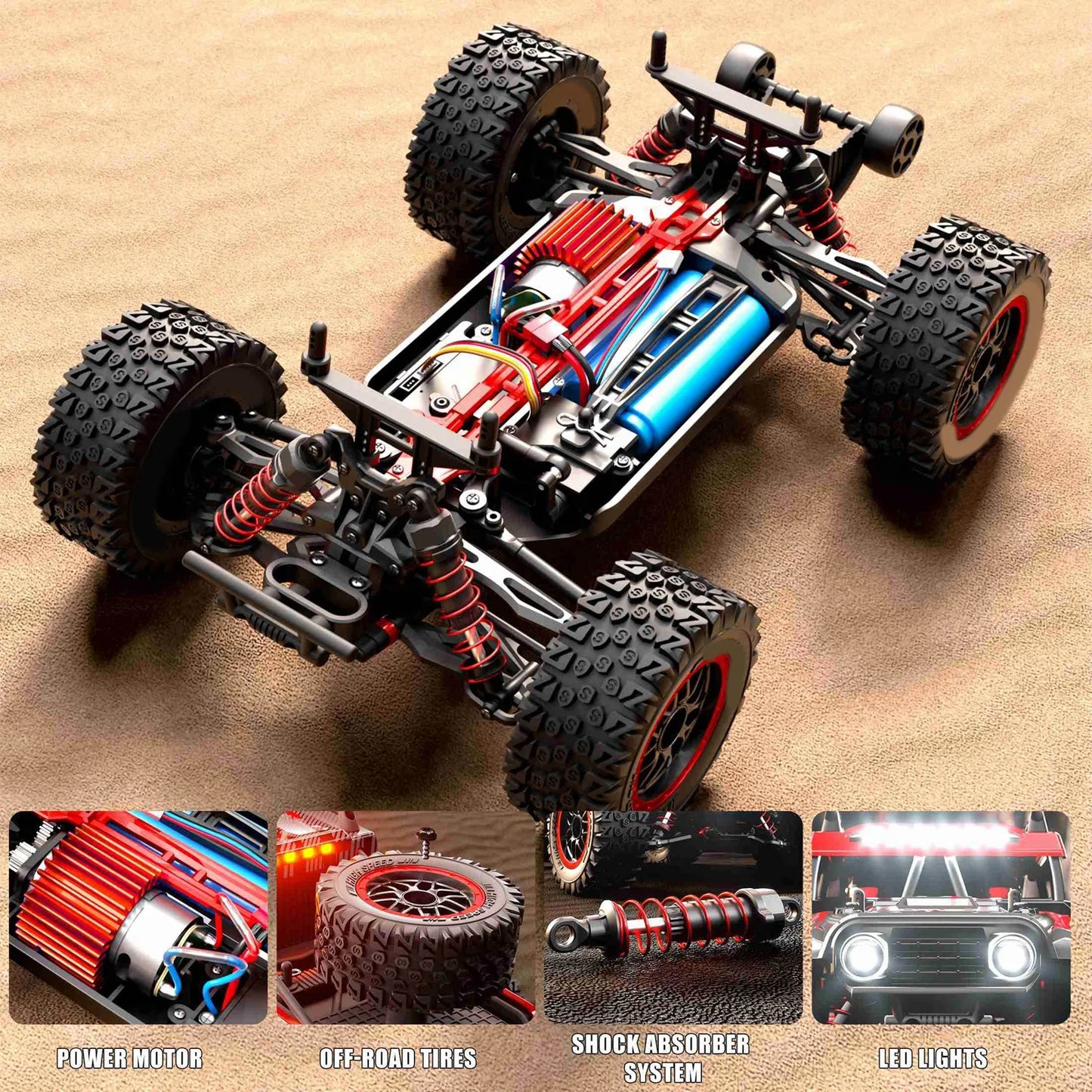 1:14 Red RC Off Road Car 4 Wheel Drive Remote Control Vehicle for Children Dual Battery Version
