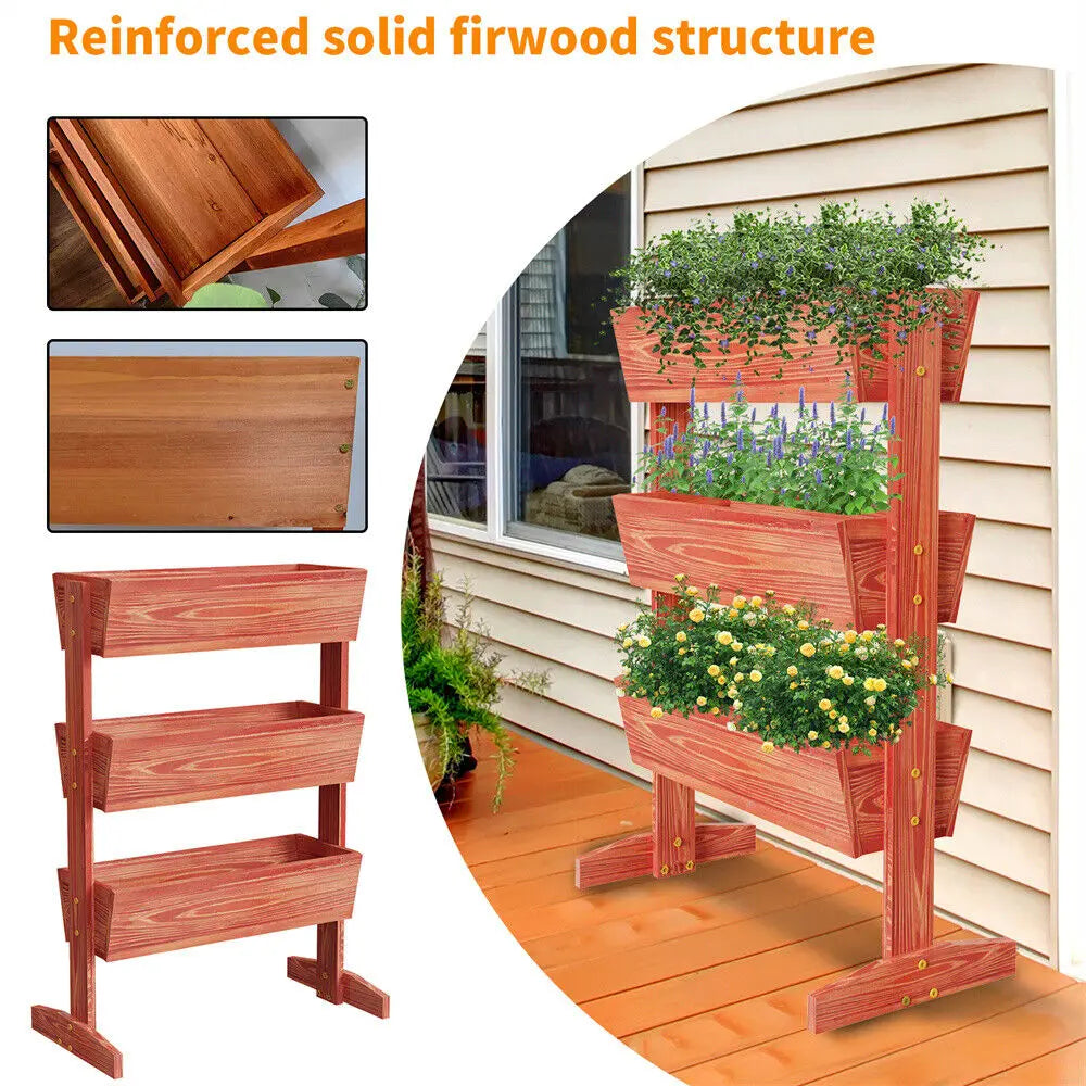 Vertical Raised Garden Bed Elevated Wood Horticulture Planter Box Stand w/ Legs