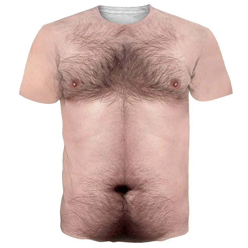 Funny Muscle Body 3D Printed T-shirt Mens Designer Clothes Streetwear Short Sleeve Top Tees Ugly Chest Hair T Shirt Clothing