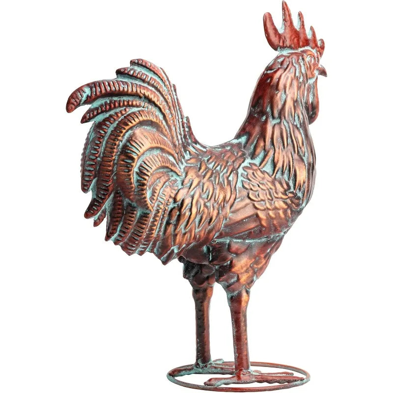 Garden Rooster Statues,15.7" L x 18.8" H Outdoor Metal Chicken Figurines,Antique Copper Chicken Sculptures & Statues Ornaments,3