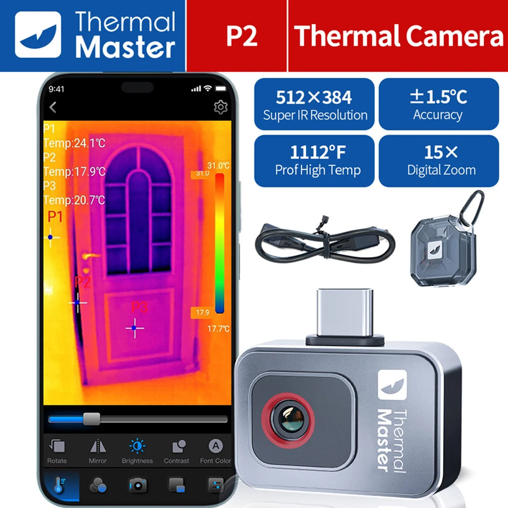(for Android) P2 Thermal Imaging Camera Heat Detection for HVAC Checking 1112℉ Infrared Thermal Imager