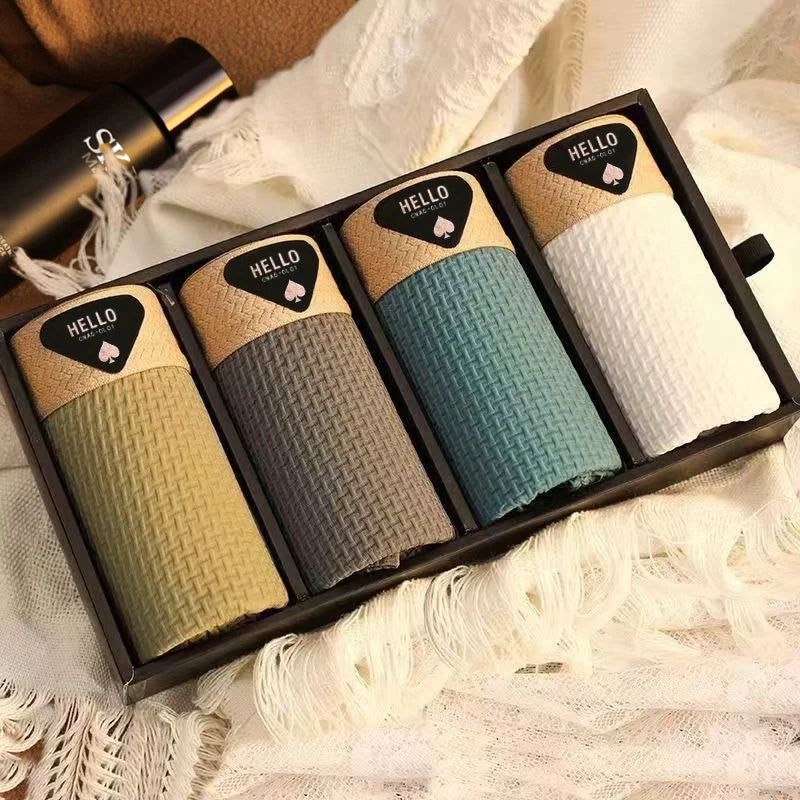 4pcs Men's Boxer Shorts Ice Silk Underwear Underpants Cool Breathable Sexy Slim Panties Mesh Lingerie