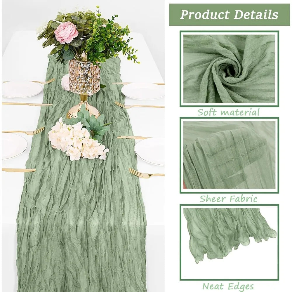 6 Pack Cheesecloth Table Runner - Sage Green Table Runner Boho Gauze Fabric Cheese Cloth Table Runners 35 x 120 Inch Rustic Shee