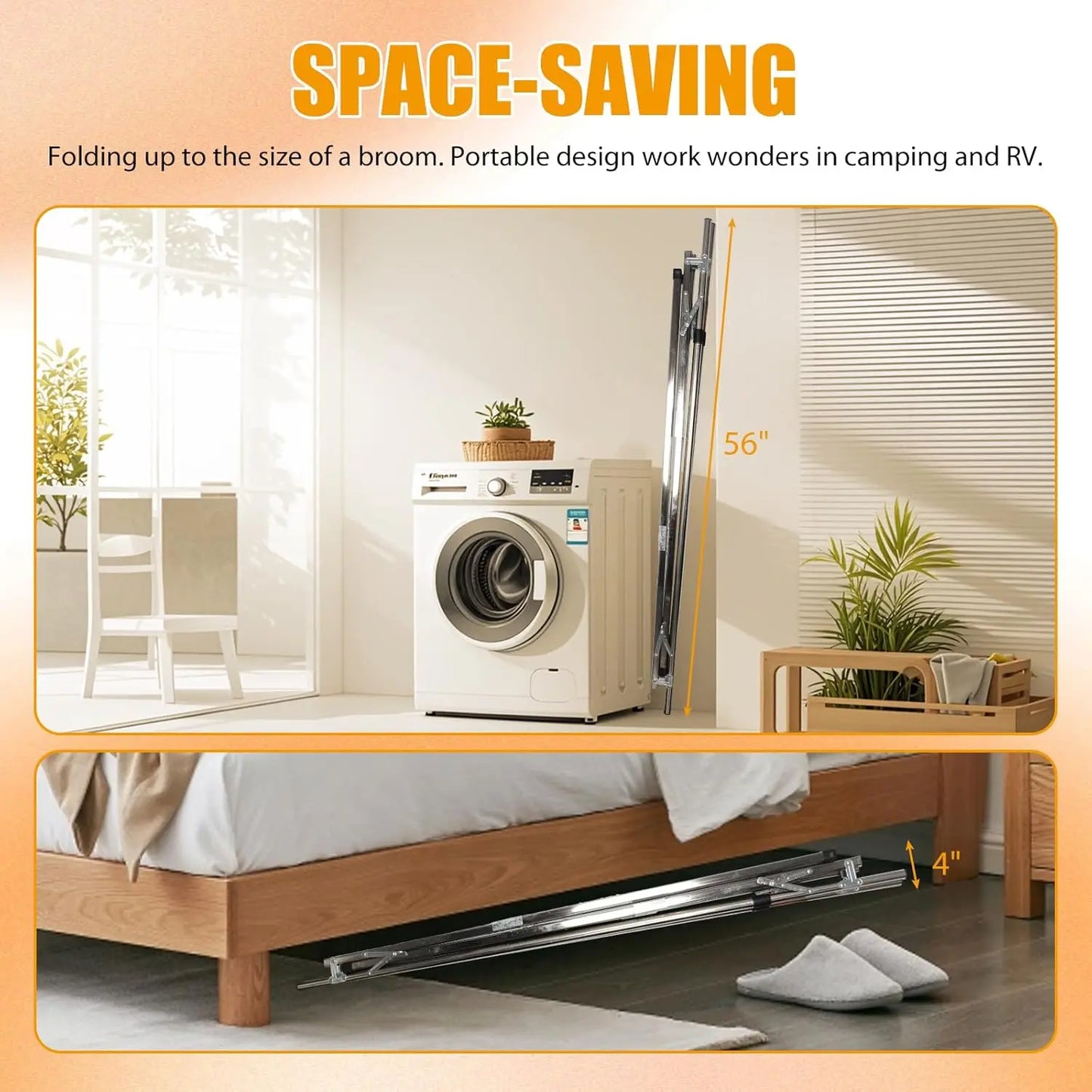 Clothes Drying Rack Adjustable Heavy Duty Laundry Rack Premium Stainless Steel Extendable Foldable 59 to 95 Inches