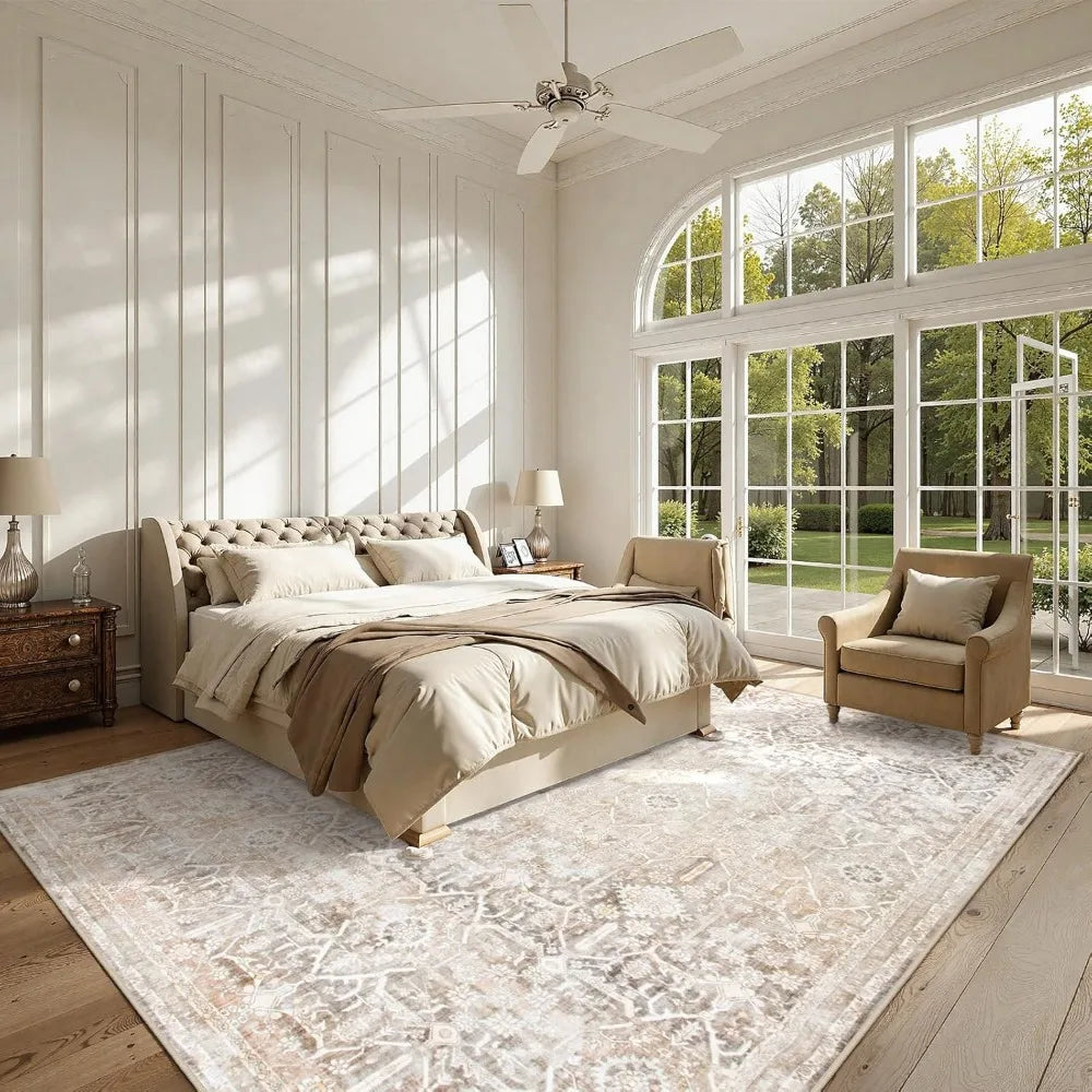 Large Area Rug for Living Room 10x14, Machine Washable Neutral Oriental Farmhouse Rugs for Bedroom, Soft Non-Slip Low Pile Indo