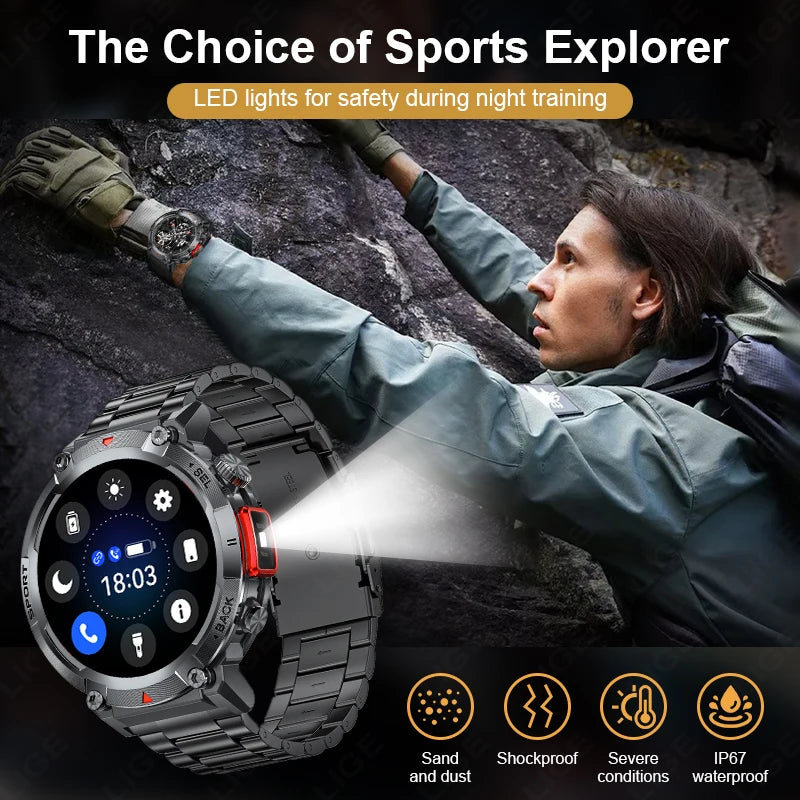LIGE Smart Watch 3ATM Waterproof Original Design For Men Bluetooth Call Health Monitor With Flashlight 100+ Sports Modes Watches