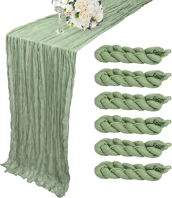 6 Pack Cheesecloth Table Runner - Sage Green Table Runner Boho Gauze Fabric Cheese Cloth Table Runners 35 x 120 Inch Rustic Shee