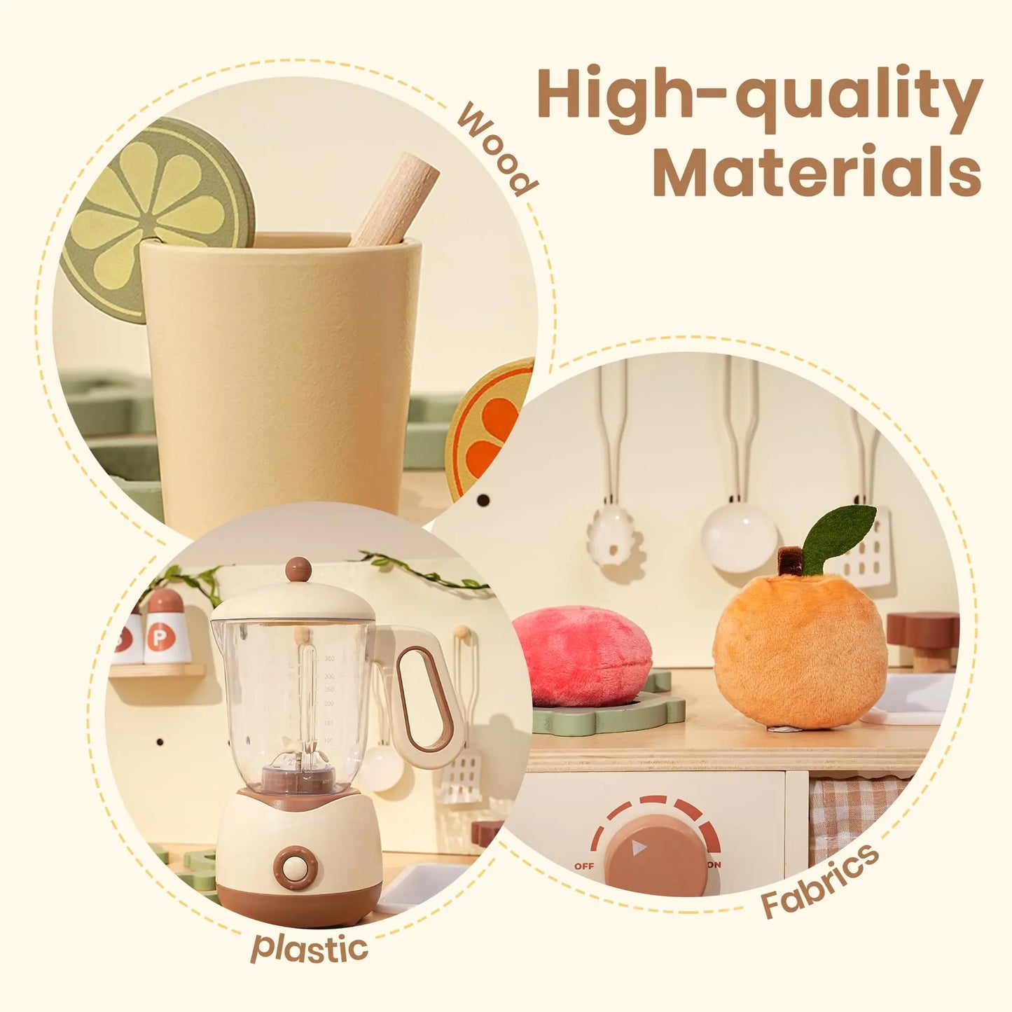 ROBOTIME Wooden Toy Kitchen Set Play Kitchen Blender with Realistic Sounds Play Kitchen Accessories Toy Food Set for Toddlers