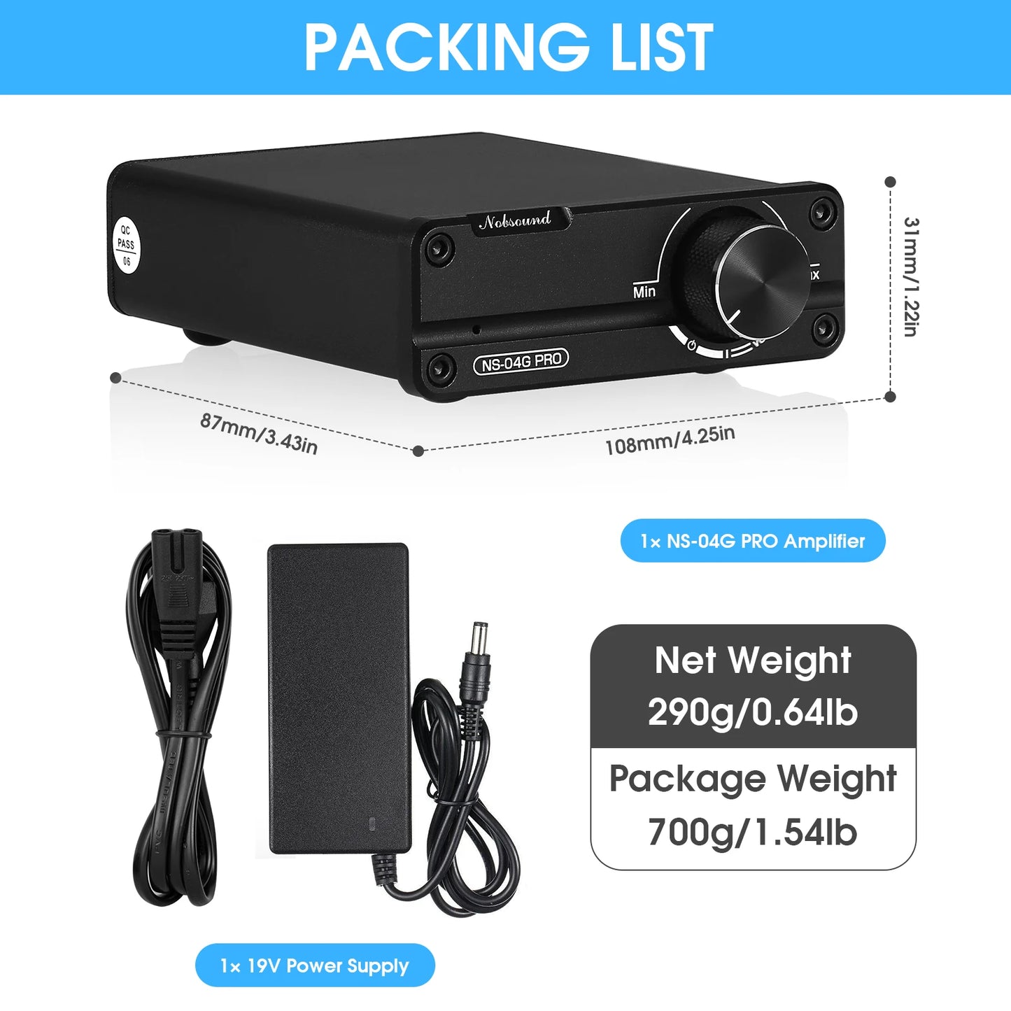 Nobsound NS-04G PRO Mini Digital Power Amplifier HiFi Stereo 2.0 Channel Class D Home Desktop Audio Amp 100W+100W