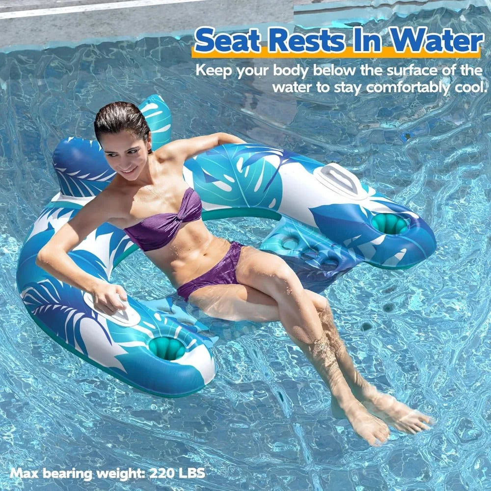 Pool Floats, 3 Pack Inflatable Pool Float Chairs with Cupholders & Handles, Pool Floats Adult & Kids Perfect for Pool Lake & Riv
