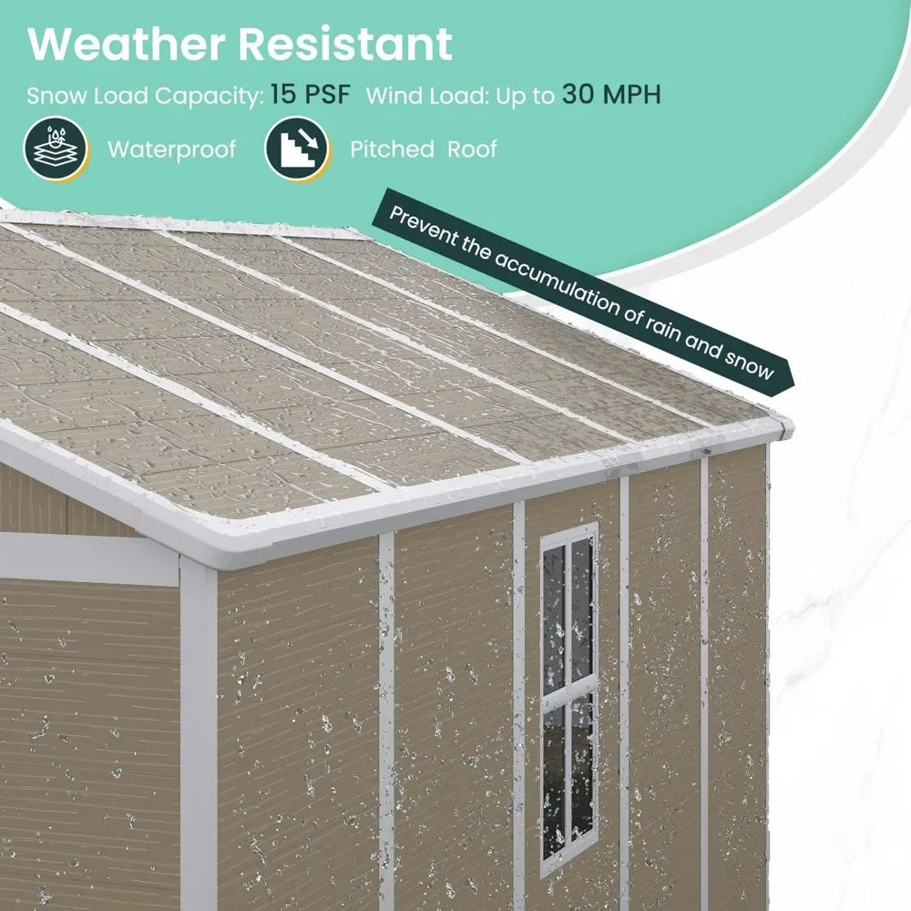 Outdoor Storage Shed 7.5x10.7 FT, Plastic Garden Shed for Bike, Garbage Can, Tool, Outside Sheds & Outdoor Resin Shed with Lock