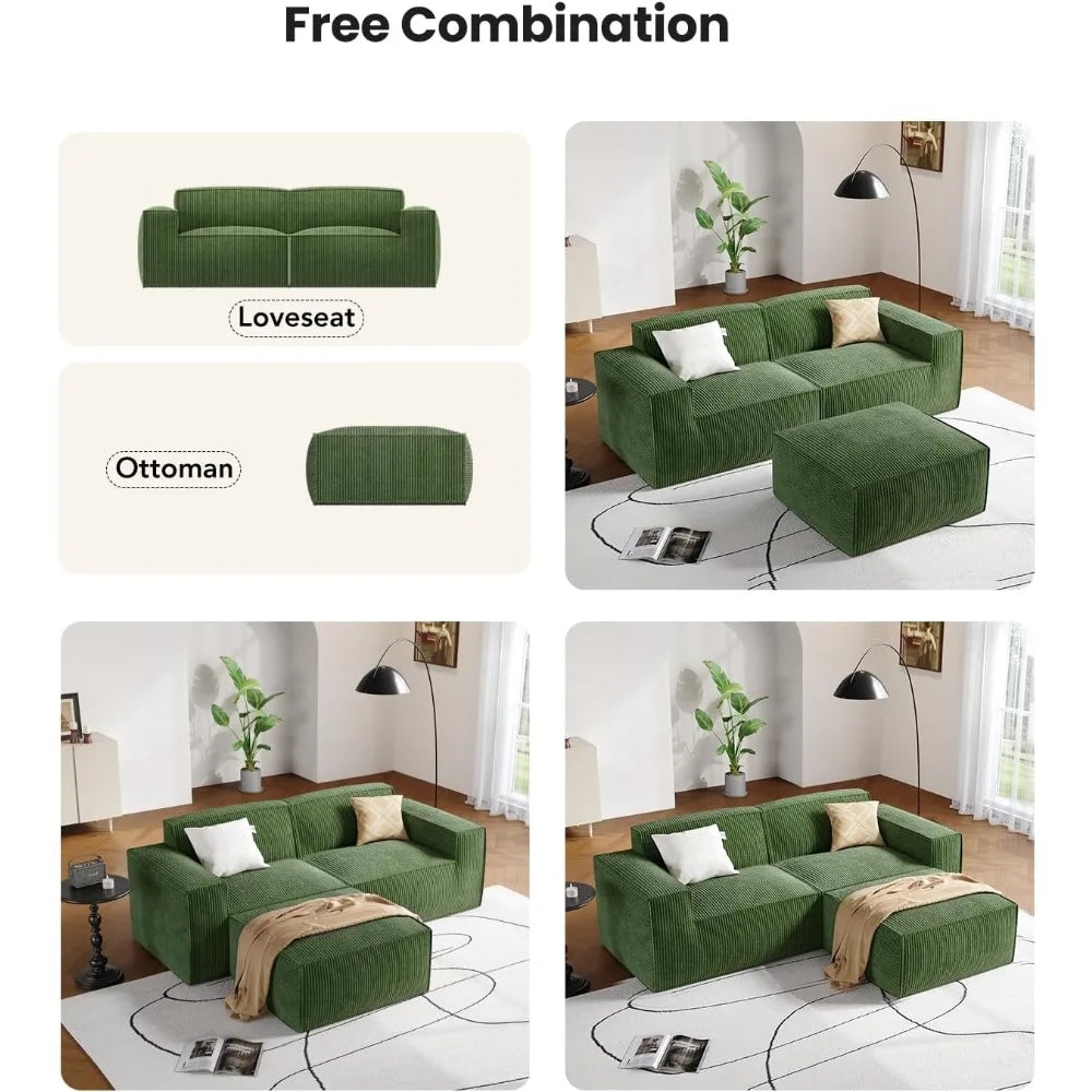 80 Inch Sectional Sofa with L-Shape Chaise, Plush Corduroy Cloud-Like Seating, High-Back Upholstered Living Room Furniture
