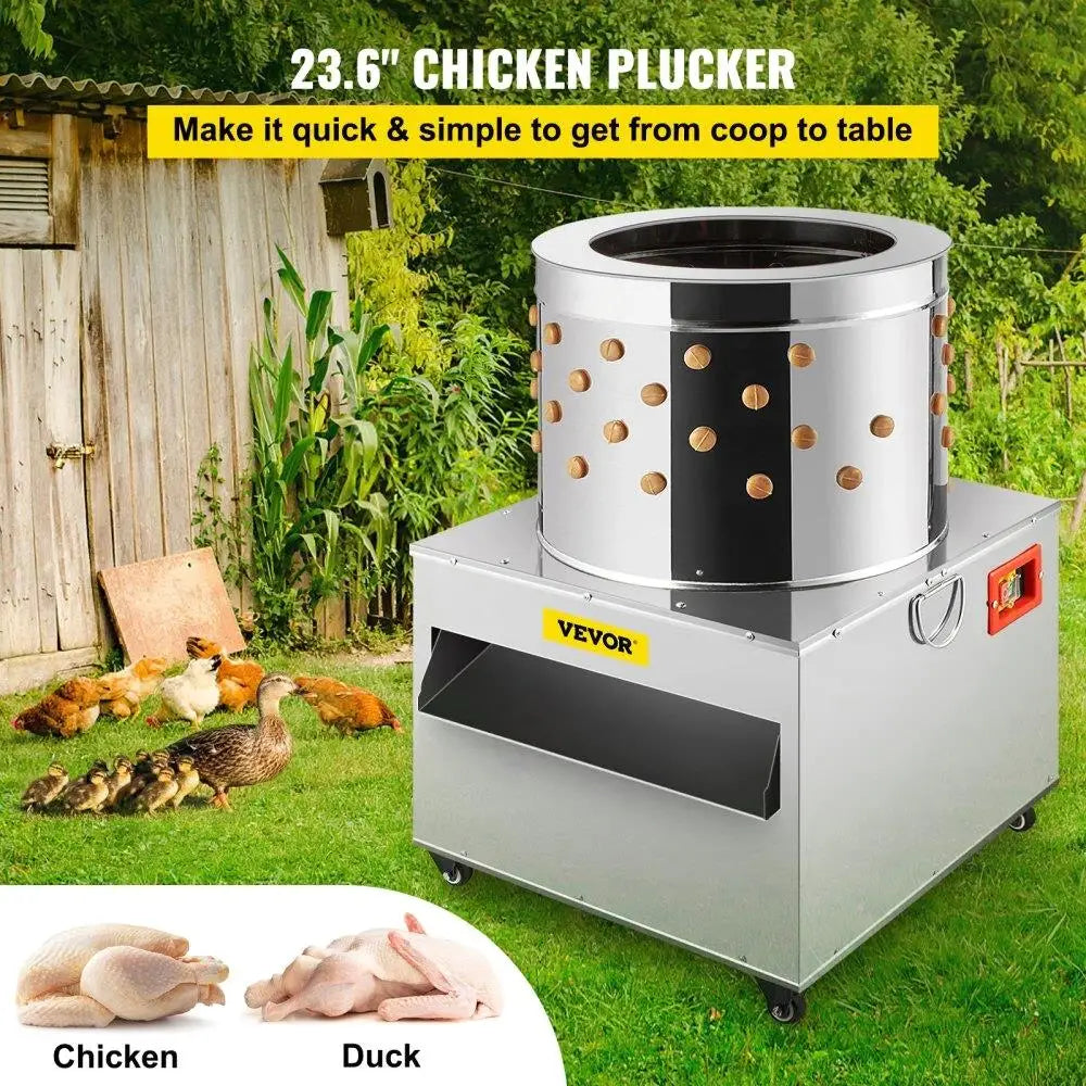 Poultry Plucker 2200W Stainless Steel Removal Machine 23.5inch 240Rmin with Wheels for Chicken and Turkey