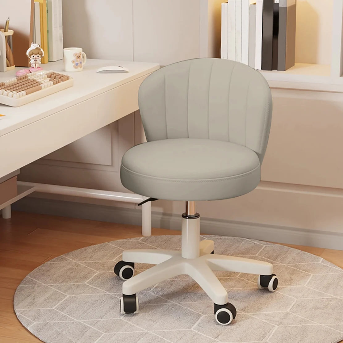 Small Round Rolling Desk Chair Armless Comfy Vanity with Low Backrest PU Leather Height Adjustable Swivel Work Spa Chair