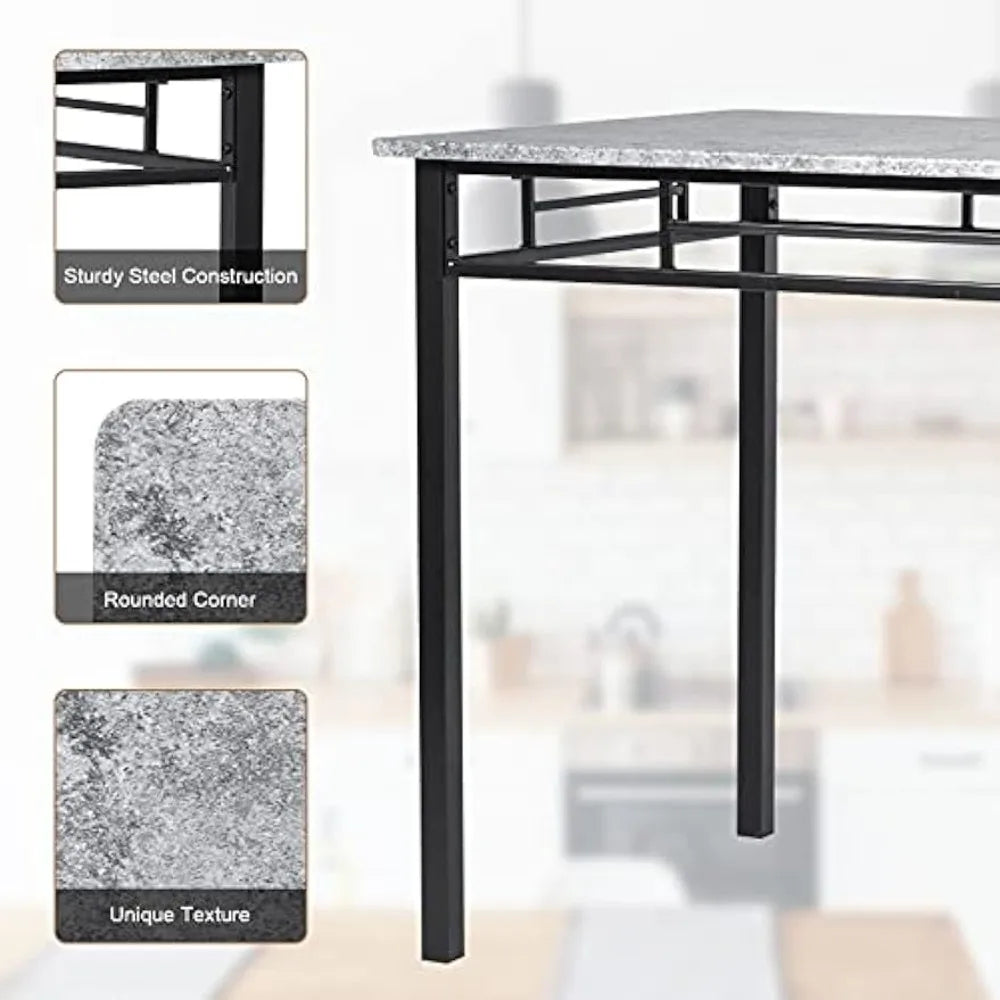Kitchen Dining Set, Marble Dining Table Set with Sponge Cushion and Metal Structure, Modern Kitchen Table Set for Apartment