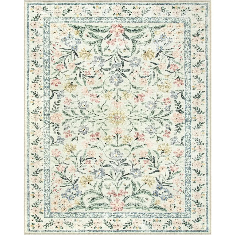 Boho Rugs for Living Room, Large 8 x 10 Area Rugs for Living Room Non Slip,Soft Ultra-Thin Distressed Floral Throw Carpet